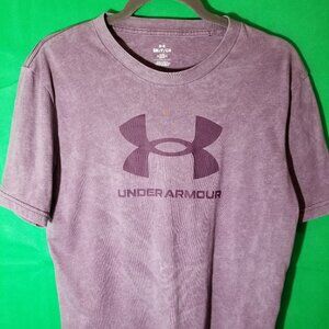 Under Armour Wash Tonal Sportstyle Men Small Shirt Loose Purple Logo Distressed